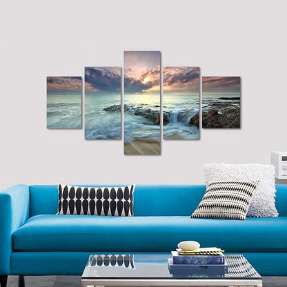 Yatsen Bridge 5 Pieces Canvas Wall Art Sea Water and Rocks Picture Prints Modern Wrapped Giclee Canvas Artwork Ready to Hang for Living Room Bedroom Home Wall Decorations Large Size- 60'' W x 40''H