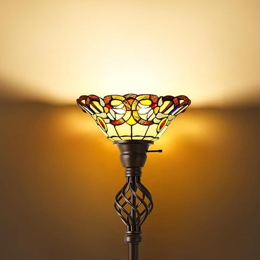 GyroVu Tiffany Floor Lamp Torchiere Floor Lamp with Stained Glass 71 Inch Tall Floor Lamp Standing Reading Light Floor Lamp for Living Room Corner Bedroom Home Office, Bulbs Included