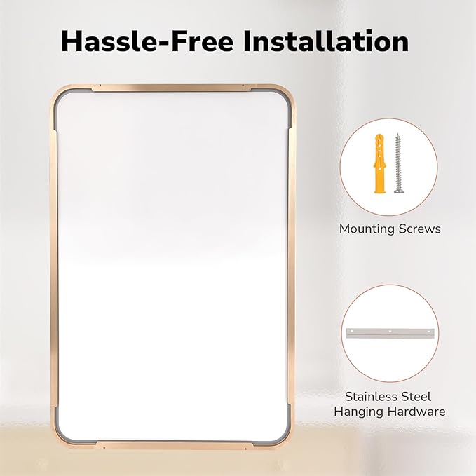 USHOWER Gold Bathroom Mirrors 24"x36" 2 Pack, Brushed Gold Rectangle Mirrors for Over Sink, Aluminum Frame, Anti-Rust, Tempered Glass, Horizontal or Vertical Mounted, Champagne Gold (Neutral Gold)