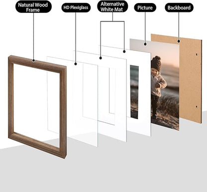 KINLINK 8x10 Picture Frame Brown Wood, Solid Wood Frames with Acrylic Plexiglass for Pictures 4x6/5x7 with Mat or 8x10 without Mat, Tabletop and Wall Display Photo Frame, Set of 4