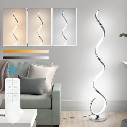 EIDISUNY Modern Floor Lamp for Living Room, 3 Color Temperature LED Spiral Floor Lamps with Remote&Foot Switch, 48W Dimmable LED Standing Lamp for Bedroom, Office