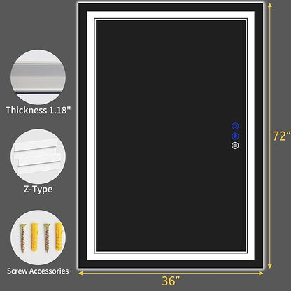 72"x36" LED Bathroom Mirror with Anti-Fog, Stepless Dimmable Lights, 3 Color Modes, Shatter-Proof Tempered Glass,Waterproof Design
