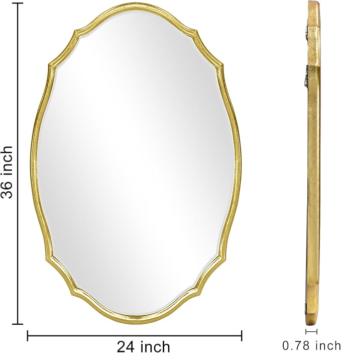 36''x24'' Wood Framed Gold Vintage Mirror, Large Antique Mirrors for Wall, Rustic Thick Frame Polygon Oval Mirror Decor Bathroom Living Room Entryway Stairway Kitchen (Gold)