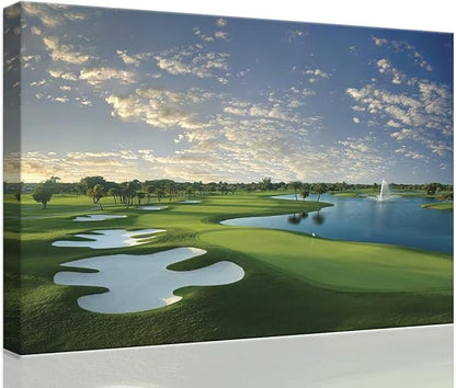 Blue Monster Golf Course Canvas Wall Art for Living Room Bedroom Bathroom Home Decorations Paintings Golf Course Picture Poster Framed Artwork Ready to Hang(18''H x 24''W)