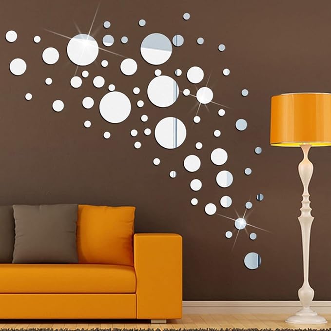 2Pcs 9.44" Round Wall Mirror Tile, Self Adhesive Non Glass Sticker, Acrylic Sheet Disc, High Clear Circle Decorative for Bathroom, Bedroom, Door