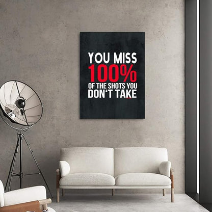 Inspirational Canvas Giclee Office Artwork Inspiring Quotes You Miss 100% Of The Shots You Don’t Take Paintings Pictures Posters Art Print Home Wall Decor for Living Room Gallery Wrapped-18”Wx24”H