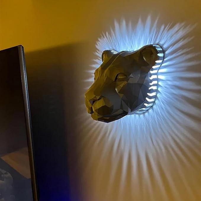 3D Animal LED Wall Lamp, Creative Resin Carving, Atmosphere Rendering for Study, Bedroom, Dining Room, Stairway, Hallway, Bar (Lion)