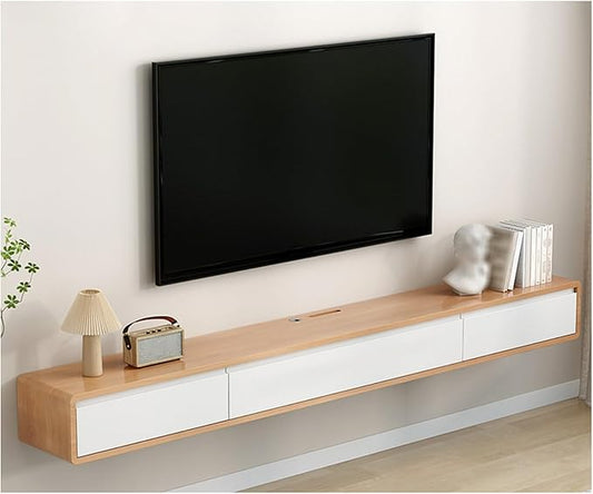 Modern Wall-Mounted Wooden TV Cabinet - Stylish Media Console with Drawers & Cable Management, White Entertainment Center (120x24x20) - Perfect for Living Room Storage