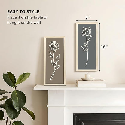 VIYYIEA Wooden 3d Floral Bathroom Wall Decor, Ready-to-Hang Framed Wall Art For Living Room, Bedroom and Office, Boho Botanical Farmhouse Decoration, Lightweight but Valuable Gift (7x16 In, set of 2)
