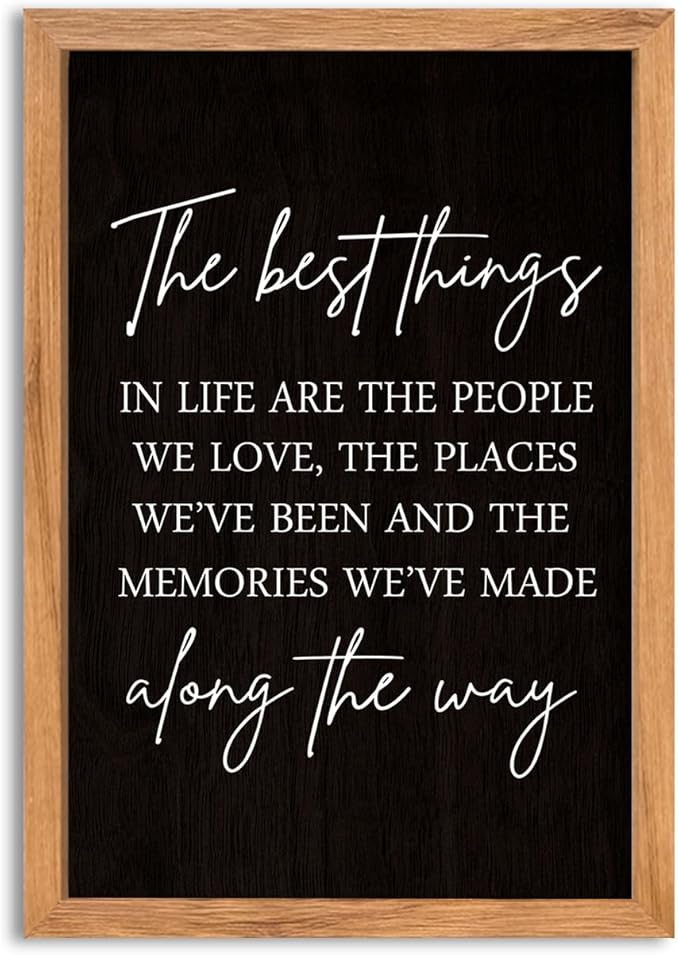 AuraPeak The Best Things In Life Family Sign for Home Wall Decor Modern Memory Family Positive Quotes Memories Farmhouse Bedroom Living Room Horizontal Adventure Hanging Art (Wood Black 16"×11")