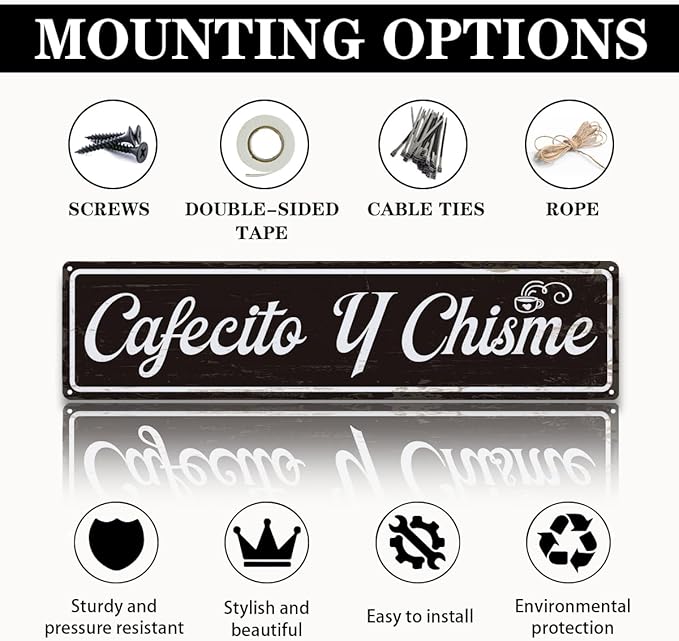 Coffee Metal Signs, Cafecito y Chisme Sign, Funny Coffee Home Decor, Farmhouse Wall Decor for Home Vintage Bar or Dorm, Coffees Station Decors, Decorative Metal Wall Signs 15.8x4 Inches