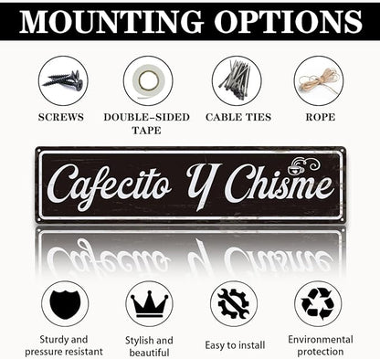 Coffee Metal Signs, Cafecito y Chisme Sign, Funny Coffee Home Decor, Farmhouse Wall Decor for Home Vintage Bar or Dorm, Coffees Station Decors, Decorative Metal Wall Signs 15.8x4 Inches