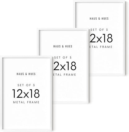 HAUS AND HUES 12x18 White Metal Picture Frames - Features Premium Aluminum, Vertical & Horizontal Hang, Shatterproof Plexiglass - Perfect for Home, Room, Office (12x18 in, White, Set of 3)