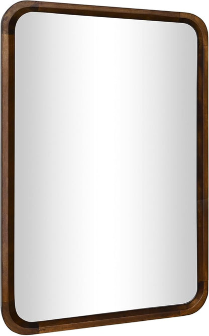 Wood Bathroom Mirror for Wall,Rectangle 24 x 36 inch Hanging Vanity Brown Tempered Mirrors with Rounded Corner for Living Room,Bedroom,Entryway (Walnut, 24x36 Inch)