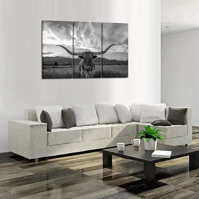 KREATIVE ARTS - Large Modern Canvas Wall Art for Home and Office Decoration Texas Animal Pictures Print Art on Canvas Longhorn Canvas Prints Giclee Artwork for Wall Decor 16x32inchx3pcs