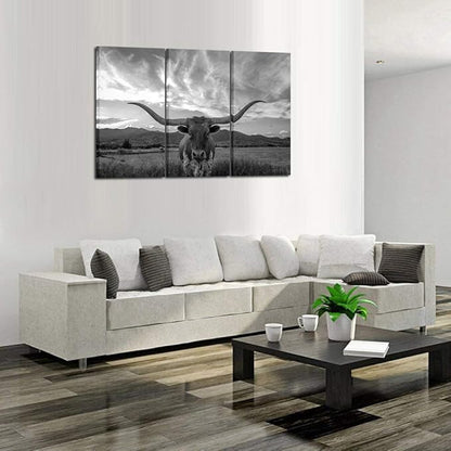 KREATIVE ARTS - Large Modern Canvas Wall Art for Home and Office Decoration Texas Animal Pictures Print Art on Canvas Longhorn Canvas Prints Giclee Artwork for Wall Decor 16x32inchx3pcs