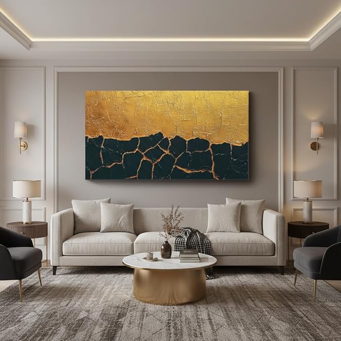 Iallbin Abstract Canvas Wall Art, Large Wall Art for Living Room, for Wall Modern Paintings Wall Decor Living Room (Abstract, Black and Yellow, 48L x 24W)