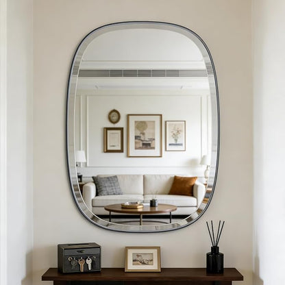 POZINO Beveled Bathroom Mirror, 24"x32" Matte Black Vanity Mirror for Over Sink, Modern Rectangle Wall Mirrors for Entryway Hallway Bedroom Living Room, Hangs Vertically or Horizontally