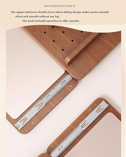 Full Length Mirror with Shelf and Hooks,Hide Wall Mounted Mirror,Sliding Pegboard Wood Mirror, for Entryway, Living Room,Bedroom,Dressingroom, Decor (Natural Wood Color)