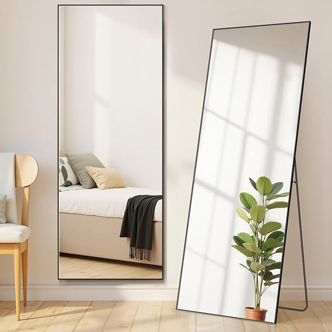 Mirror Full Length, Upgraded 21"x64" Body Wall Mirrors with Shatter-Proof Glass, Floor Standing, Hanging or Leaning, Large Tall Mirror with Stand Aluminum Alloy Frame for Bedroom Cloakroom