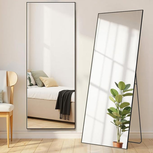 Mirror Full Length, Upgraded 21"x64" Body Wall Mirrors with Shatter-Proof Glass, Floor Standing, Hanging or Leaning, Large Tall Mirror with Stand Aluminum Alloy Frame for Bedroom Cloakroom