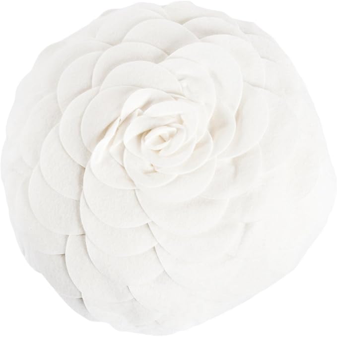 SARO LIFESTYLE Flower Design Poly Filled Throw Pillow, Ivory, 13"
