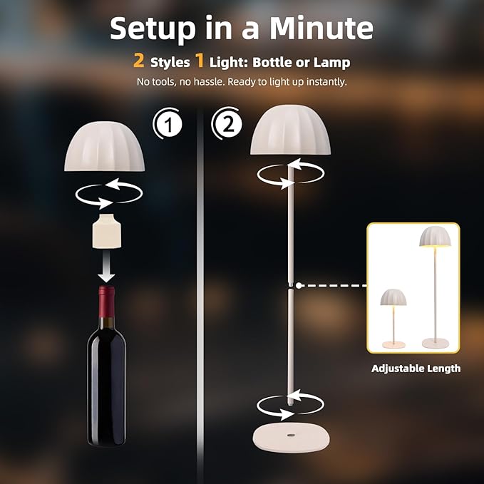 Modern 2-in-1 Table Lamp & Bottle Lamp, Pleated Metal Shade Touch Control Lamp | Adjustable Height, Warm Light & RGB, Stepless Dimming, Anti-Tip Design,Umbrella,Beige