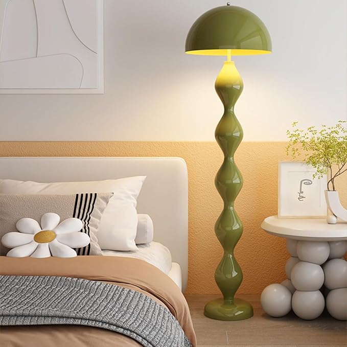 Green Mushroom Floor Lamp with Dome Lampshade,Dimmable Standing Lamp with Footswitch,Modern Style Reading Lamp for Living Room Bedroom and Office