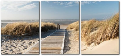 Pacimo Coastal Beach Wall Art - Pathway to Shoreline Painting on Canvas for Home Wall Decor - Oceanside Sea Grass Modern Artwork Prints on Canvas - Framed and Ready to Hang - 20"x28" - 3 Panel