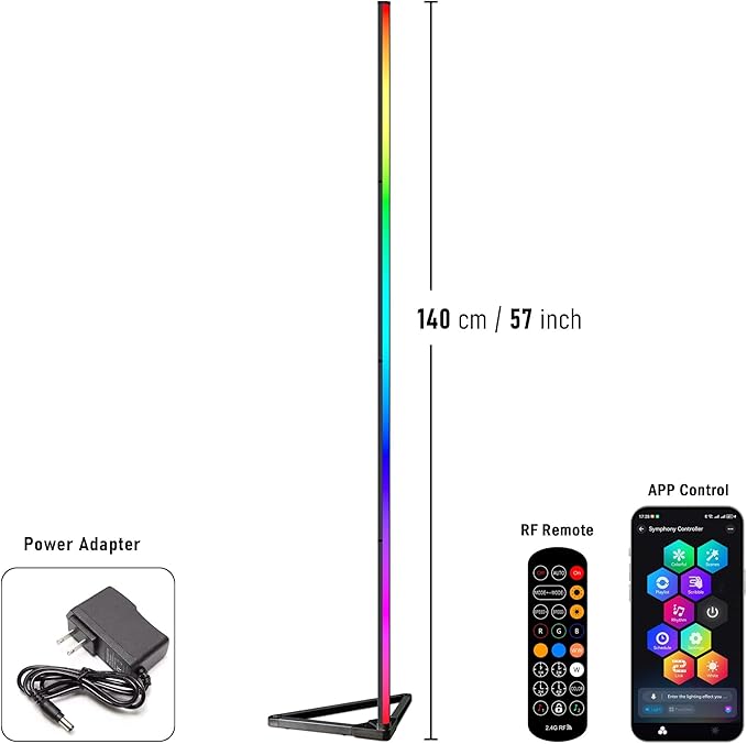 RGB+IC Corner Floor Lamp with APP & Remote, Color Changing Ambient LED Light, Dimmable Standing Lamp Music Sync/Timing Tall Modern Night Light for Living Room Bedroom Gaming Room Decor