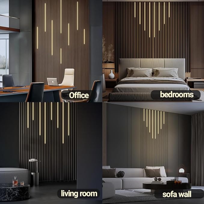 HAMRVL Black LED Recessed Lighting Kit - 8 PCS 3000K Warm White LED Strip Lights with Touch Control, Dimmable Self-Adhesive Wall Panel Lights for Wood Slat Wall Panels, Under Cabinet (Black Cover)