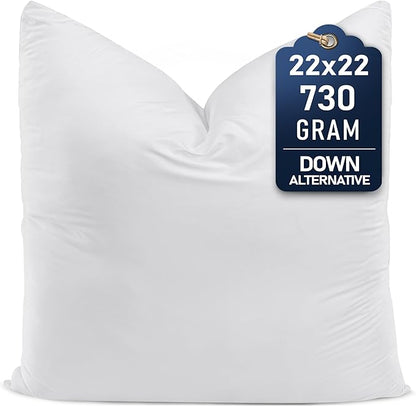 Utopia Bedding Throw Pillows (Set of 1, White) – 22 x 22 Inches Down Alternative Pillows for Bed, Sofa, and Couch - Fluffy Decorative Stuffer Pillow for Indoors & Outdoors