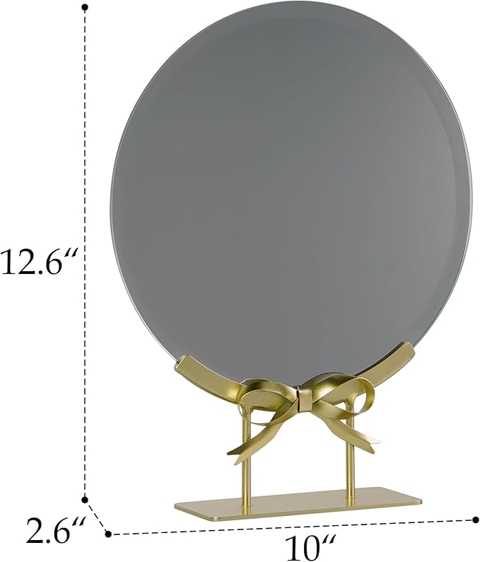 Golden Round Makeup Mirror with Bow Stand - Detachable Base French-Inspired Elegant Tabletop Luxury Vanity Mirror for Living Room, Bedroom, 10.04 x 12.6 Inches