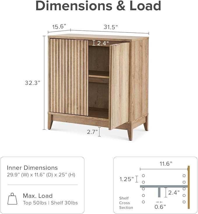 mopio Brooklyn Fluted Storage Cabinet, Modular Accent Buffet Sideboard with Adjustable Shelf, FSC Certified 50lb Load Modern Farmhouse Wood Credenza for Dining, Living Room, Entryway (Oak, Set of 3)