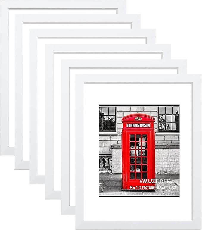 8x10 Picture Frame Rustic White Wood Set of 6,Display Pictures 5x7 with Mat or 8x10 Without Mat,Multi Photo Frames Collage for Wall or Tabletop Display