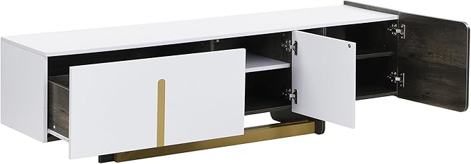 Modern Light Luxury TV Stand and Coffee Table Set of 2, Modern TV Console,Wood Center Tables with Spacious Top, Storage Cabinet & Open Adjustable Shelves for Living Room, White