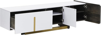 Modern Light Luxury TV Stand and Coffee Table Set of 2, Modern TV Console,Wood Center Tables with Spacious Top, Storage Cabinet & Open Adjustable Shelves for Living Room, White