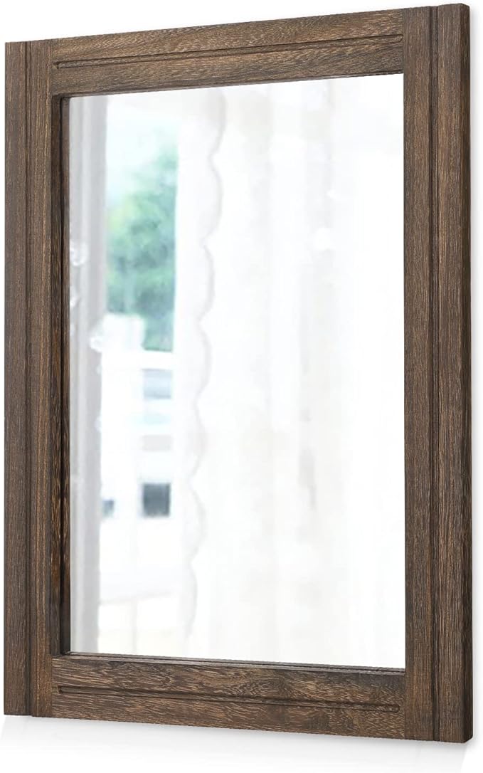 AAZZKANG Rustic Wood Mirror Rectangle Decorative Wall Hanging Mirrors with Frame Large 20"x16" for Bedroom Living Room Bathroom Home Entryway