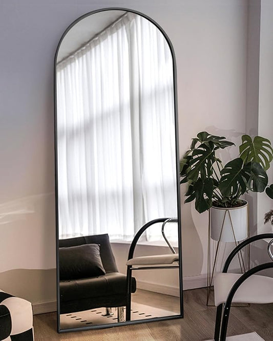 DYNWELL Arched Full Length Mirror, Floor Mirror with Stand, 64"x21" Large Mirror, Wall Mirror Full Length, Black Floor Length Mirror, Body Floor Mirror, Wall Mounted Mirror for Bedroom, Black