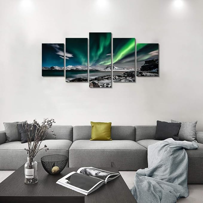 EPHANY Northern Lights Coastal Wall Art - Wonders with Aurora Borealis Wall Art Prints - Home Décor, Office Decor Kids Bedroom Wall Decor (E-5pcs,60"x30")