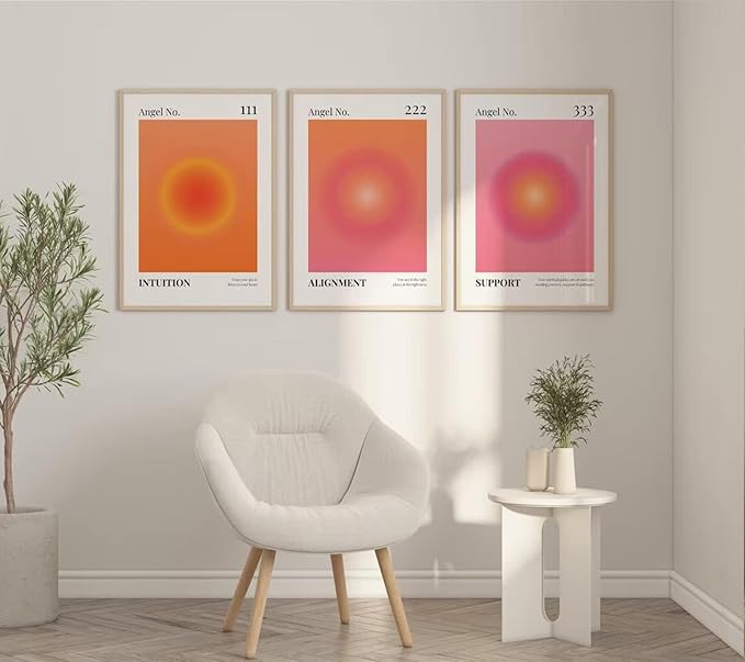 Colorful Angel Number Aura Poster Set of 3 Spiritual Posters Canvas Grainy Gradient Prints Trendy Preppy Wall Art Aesthetic Room Decor Affirmation Inspirational Quotes Wall Art 12x16 Inch Unframed