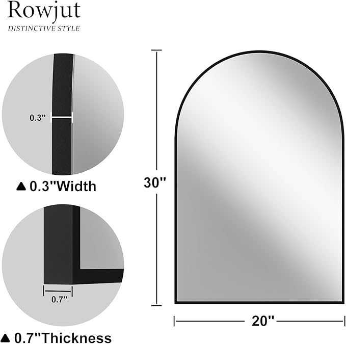 Rowjut Arched Wall Mirror 30"x20"Window Mirrors, Decorative Wall & Iron Framed Bathroom Mirror, Arched Top Wall Mirrors for Entryway. Living Room, Bedroom, Fireplace .（Black