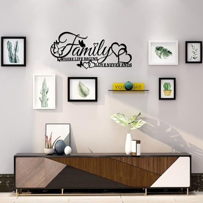 BFORXRO Family Signs for Home Decor Wall Black Metal Wall Art Family Wall Decor for Living Room Bedroom Kitchen