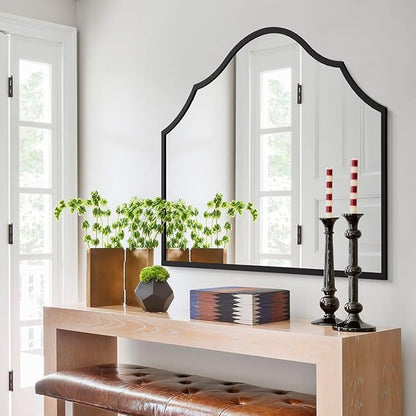 Large Arched Mirror Wall Decor, 32"x48" Wide Black Decorative Wall Mirror with Metal Frame for Entryway, Bathroom, Living Room, Bedroom (Horizontal)