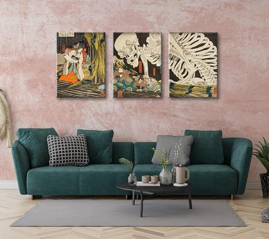 dgbtcart Utagawa Kuniyoshi Japanese Wall Art Poster Takiyasha the Witch and the Skeleton Spectre - Triptych Paintings Canvas Print Wall Decor for Bedroom Living Room 16" x 24"x3 Pcs