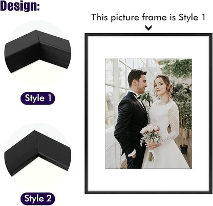 Golden State Art, Picture Frame Set 7 Pack, Gallery Wall Frame with One 11x14, Two 8x10, and Four 5x7. Aluminum Photos Frame for Wall or Tabletop Display (Style 1, Black, 7 Pack)