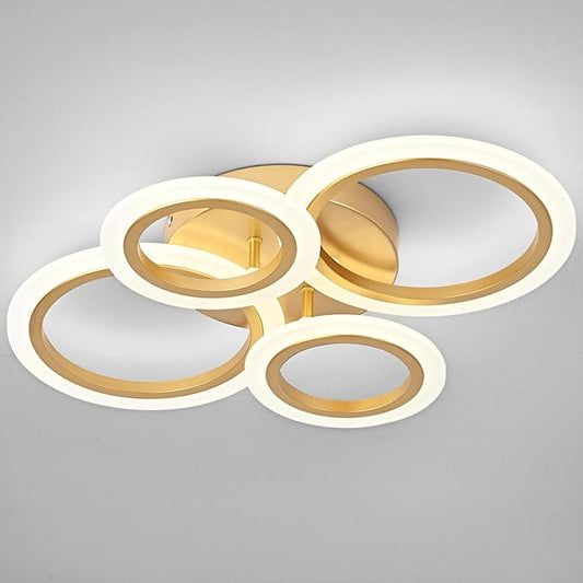 Modern LED Flush Mount Ceiling Light, 4 Rings Gold Close to Ceiling Light Fixtures, Kitchen Lighting Fixture Lamp for Bedroom, Living Room, Laundry Room, 4000K Not Dimmable