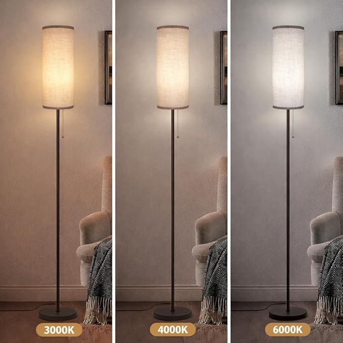 Ldeco Floor Lamp for Living Room, Modern Standing Lamps with Lampshade, Minimalist Tall Lamp with Chain Switch for Living Room, LED Bulb Included (Beige+Brown)