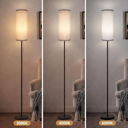 Ldeco Floor Lamp for Living Room, Modern Standing Lamps with Lampshade, Minimalist Tall Lamp with Chain Switch for Living Room, LED Bulb Included (Beige+Brown)