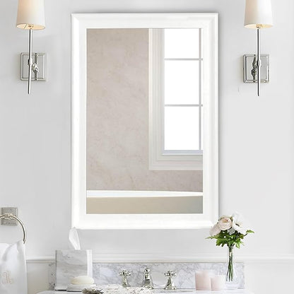Tanmicoshomy White Bathroom Mirror 20x30 Inch, Wood Wall Mirrors with Tempered Glass for Bathroom Living Room Bedroom or Hallway